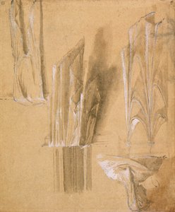 Bir kadının profil büstü ve perdelik etütler (mürekkep ve beyazla yükseltilmiş yıkama) by Parmigianino